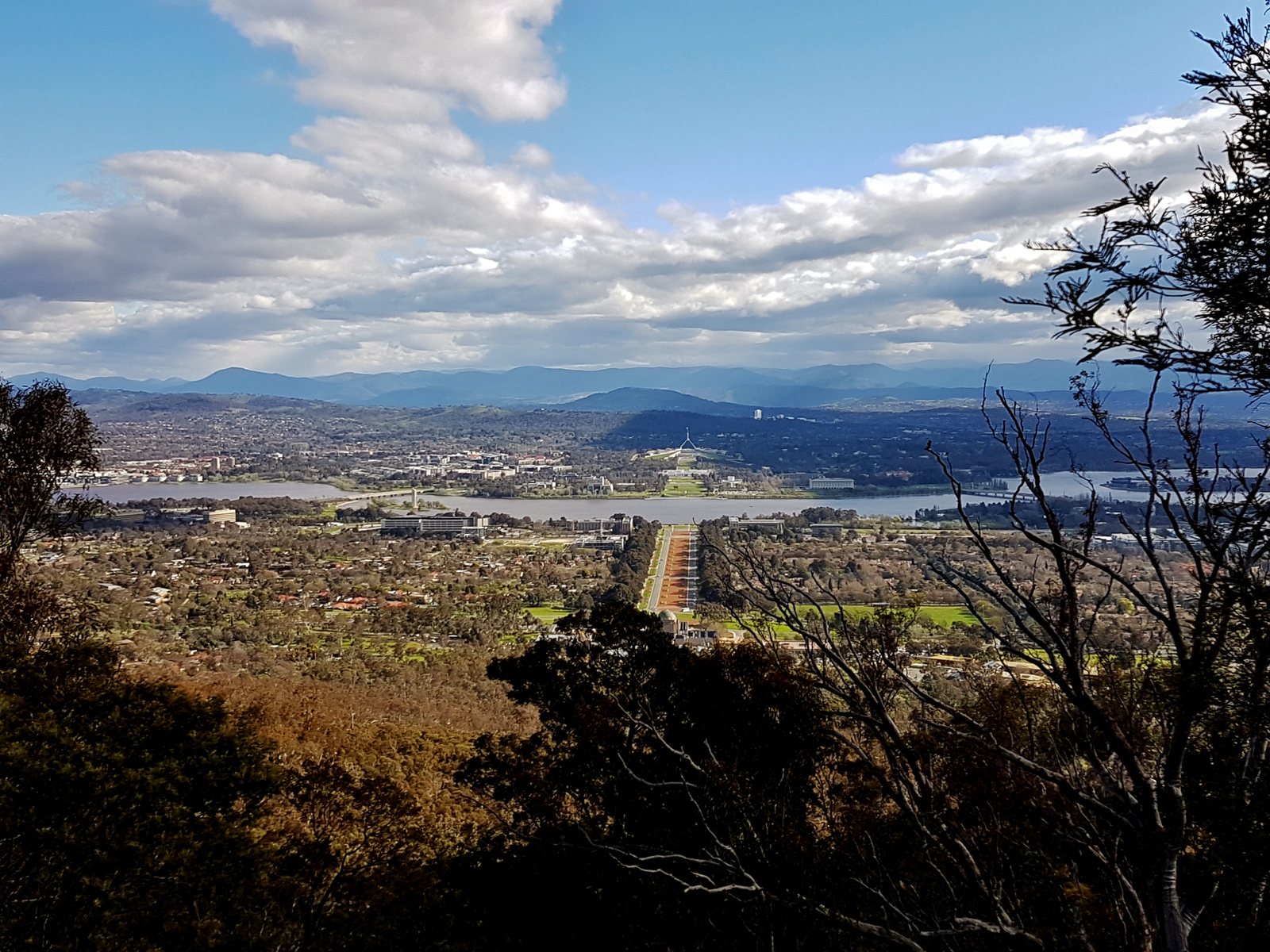 Canberra’s lake and parliamentary axis seen from Mount Ainslie